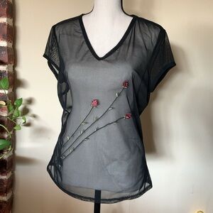 Express soft mesh embroidered black short sleeve shirt size Medium